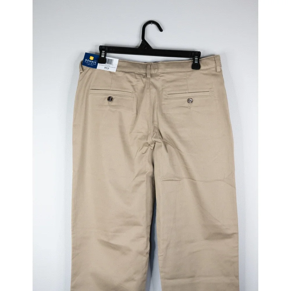 Dennis Uniform Dress Pants Boys 16 Husky Khaki New Irvington Flat Front Stretch